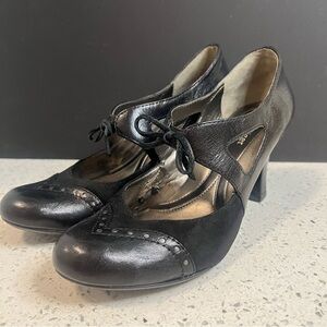 NATURALIZER N5 Comfort Annabelle Leather & Suede Black Pumps 3" Heels Slip On